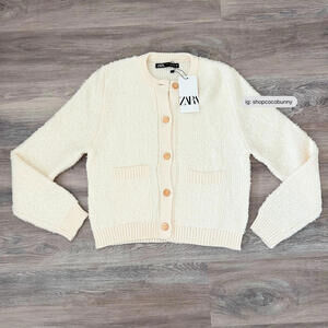 zara bouclé knit cardigan sweater